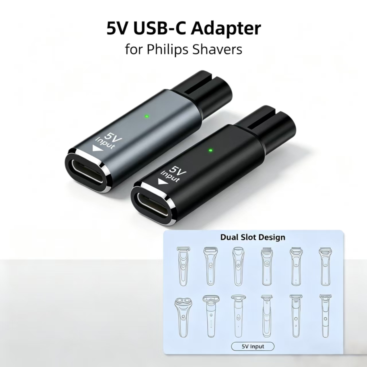 Electric Shaver Rotary - 5V Type-C 암-수 어댑터, 듀얼 슬롯
